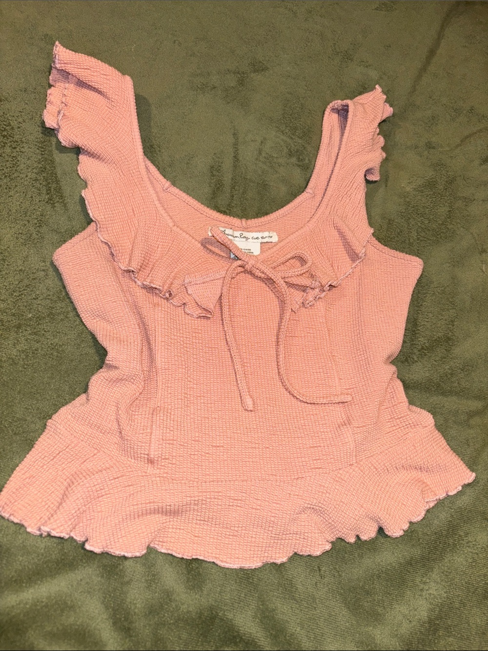 American Rag Pink Ruffled Tie-Front Tank - Picture 1 of 3